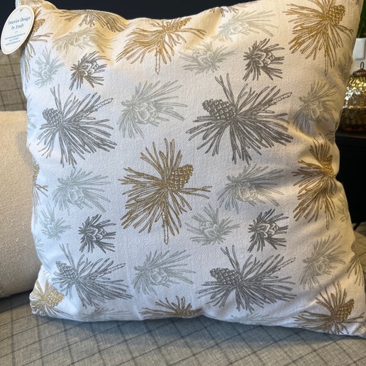 Gold and Silver Pine Bough Throw Pillow