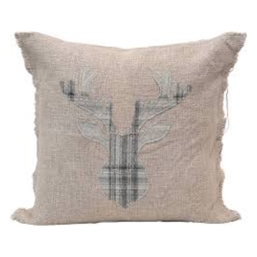 Plaid Deer & Frayed Edge Pillow